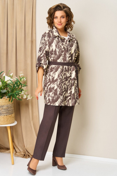 Блуза, брюки, топ VOLNA 1446 шоколадно-бежевый - фото 5
