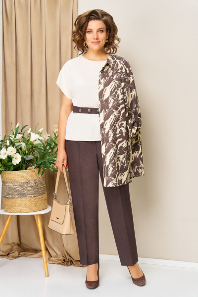 Блуза, брюки, топ VOLNA 1446 шоколадно-бежевый - фото 3