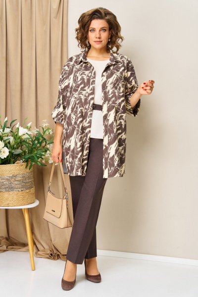 Блуза, брюки, топ VOLNA 1446 шоколадно-бежевый - фото 1