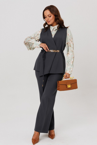 Блуза, брюки, жилет Mubliz 286 графит_олива_цветы - фото 19