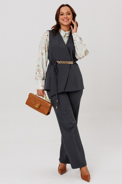 Блуза, брюки, жилет Mubliz 286 графит_олива_цветы - фото 18
