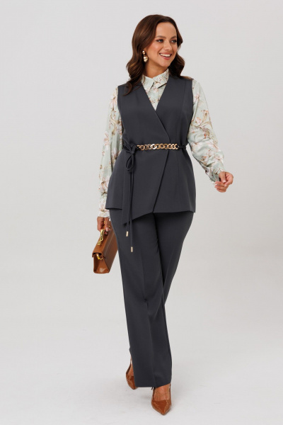 Блуза, брюки, жилет Mubliz 286 графит_олива_цветы - фото 17