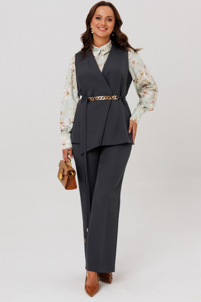 Блуза, брюки, жилет Mubliz 286 графит_олива_цветы - фото 16
