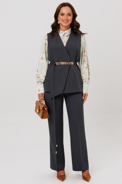 Блуза, брюки, жилет Mubliz 286 графит_олива_цветы - фото 1