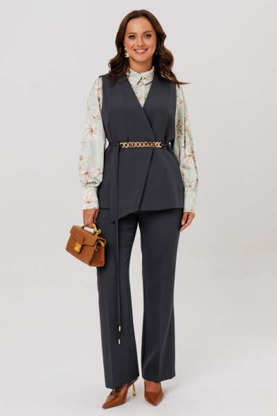 Блуза, брюки, жилет Mubliz 286 графит_олива_цветы - фото 15
