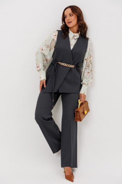 Блуза, брюки, жилет Mubliz 286 графит_олива_цветы - фото 12