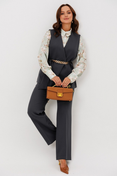 Блуза, брюки, жилет Mubliz 286 графит_олива_цветы - фото 11