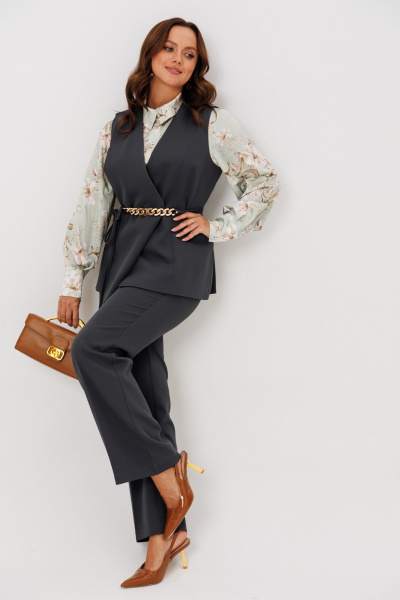 Блуза, брюки, жилет Mubliz 286 графит_олива_цветы - фото 10