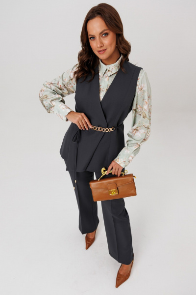Блуза, брюки, жилет Mubliz 286 графит_олива_цветы - фото 3