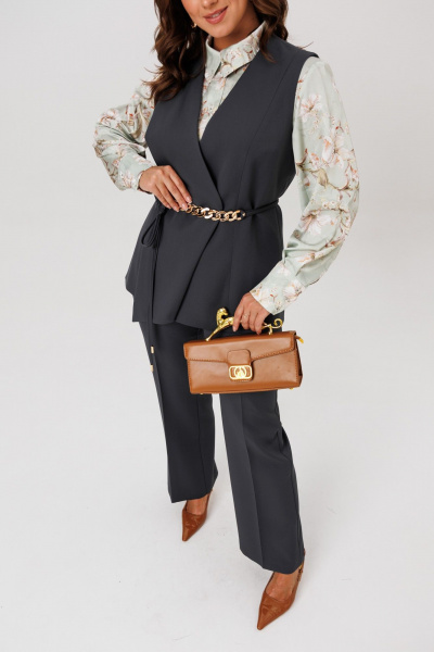 Блуза, брюки, жилет Mubliz 286 графит_олива_цветы - фото 8