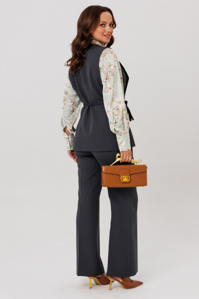 Блуза, брюки, жилет Mubliz 286 графит_олива_цветы - фото 7