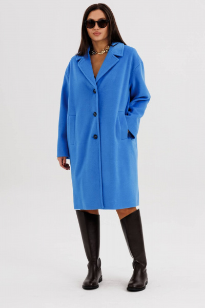 Голубое пальто рубашечного кроя с классическим воротником Fantazia Mod 4950 - фото 7