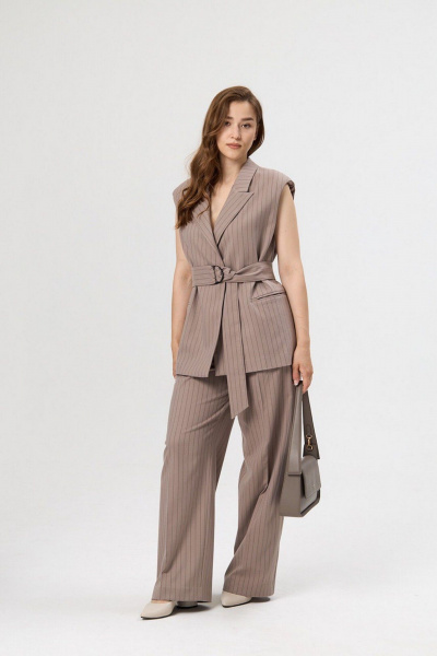 Брюки, жилет ALIN 6005 темный_беж_в_полоску - фото 1