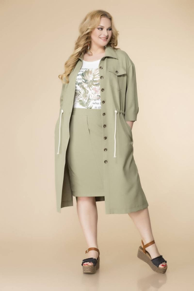 Блуза, кардиган, юбка Romanovich Style 3-2155 хаки/белый - фото 2