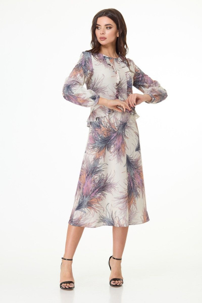 Платье полуприлегающего силуэта миди с рельефами и рюшами Anelli 1008 бежевый_фон - фото 8