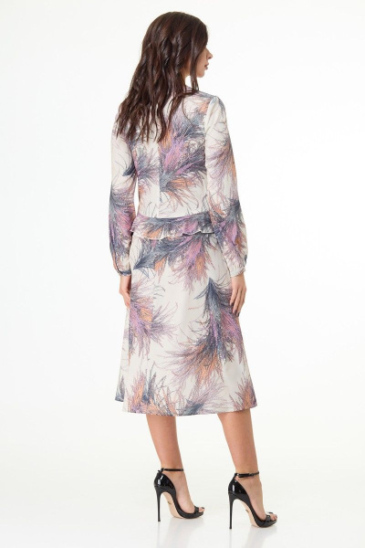 Платье полуприлегающего силуэта миди с рельефами и рюшами Anelli 1008 бежевый_фон - фото 3