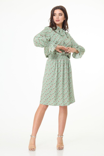 Вискозное платье с банданой и бумажным поясом в стиле casual Anelli 1035 зелень - фото 10