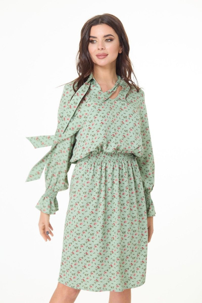 Вискозное платье с банданой и бумажным поясом в стиле casual Anelli 1035 зелень - фото 3