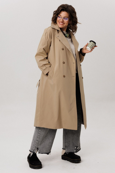 Тренч классического кроя из водоотталкивающей ткани и хлопка Anelli 1419 карри - фото 8