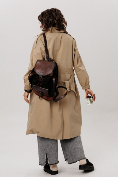 Тренч классического кроя из водоотталкивающей ткани и хлопка Anelli 1419 карри - фото 7