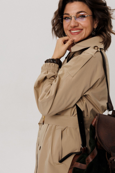 Тренч классического кроя из водоотталкивающей ткани и хлопка Anelli 1419 карри - фото 6