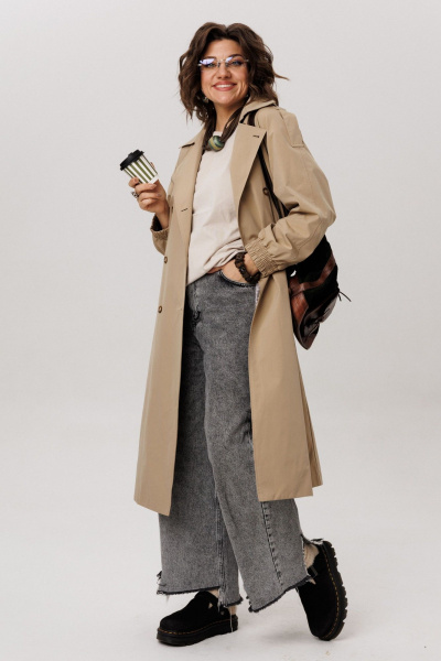 Тренч классического кроя из водоотталкивающей ткани и хлопка Anelli 1419 карри - фото 5