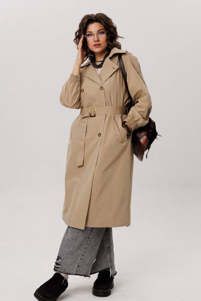 Тренч классического кроя из водоотталкивающей ткани и хлопка Anelli 1419 карри - фото 3