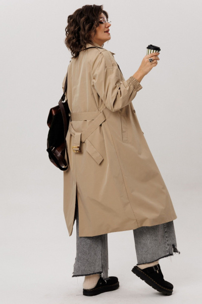 Тренч классического кроя из водоотталкивающей ткани и хлопка Anelli 1419 карри - фото 10