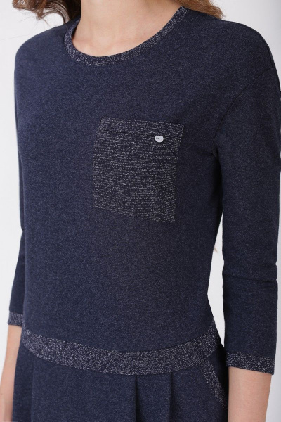 Трикотажное платье с асимметричным карманом и люрексом Линия Л Б-1692 темно-синий - фото 2