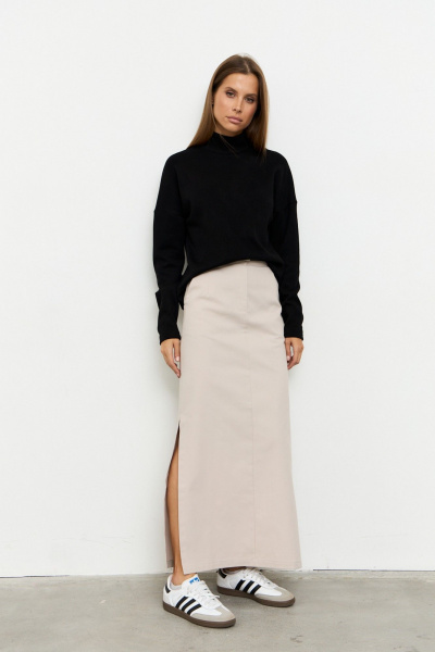 Юбка прямого силуэта из джинса с разрезами и карманами Luitui R2030 белый_песок - фото 3