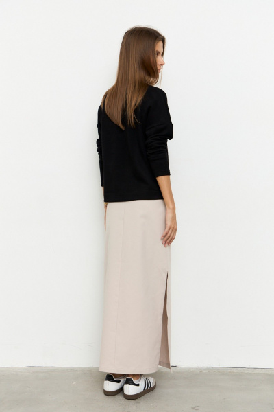 Юбка прямого силуэта из джинса с разрезами и карманами Luitui R2030 белый_песок - фото 2