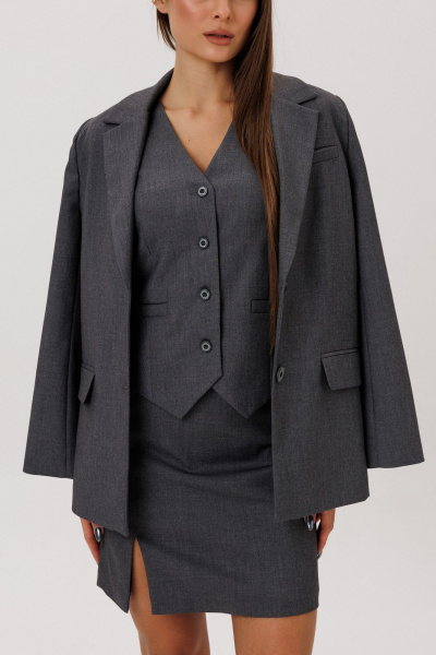 Жакет из текстиля свободного кроя, классика, на каждый день DNM 031 серый - фото 4