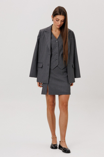 Жакет из текстиля свободного кроя, классика, на каждый день DNM 031 серый - фото 2