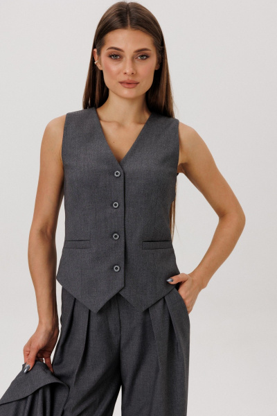 Жилет из текстиля с центральной застежкой, деловой стиль DNM 034 серый - фото 9