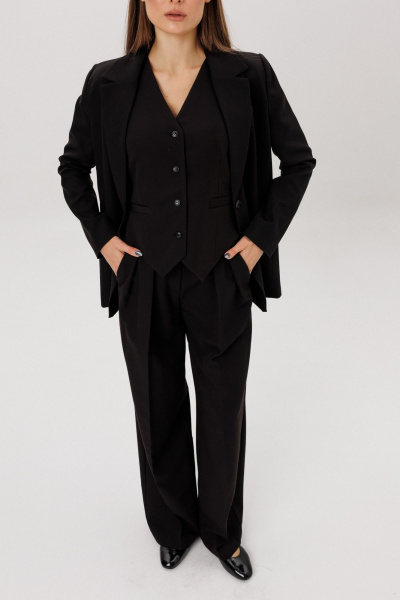 Палаццо брюки со складами и широким низом DNM 033 черный - фото 3