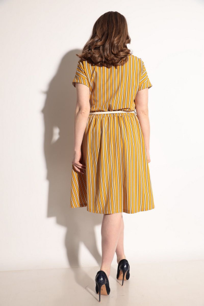 Летнее платье с расклешенной юбкой и карманами из легкой ткани Michel chic 2007 горчичный - фото 4
