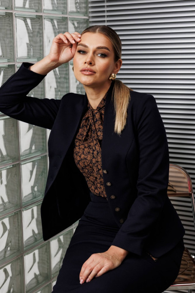 Блуза, жакет, юбка Мода Юрс 25-2808 синий_цветы - фото 6