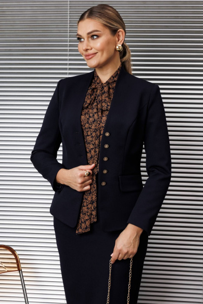 Блуза, жакет, юбка Мода Юрс 25-2808 синий_цветы - фото 2