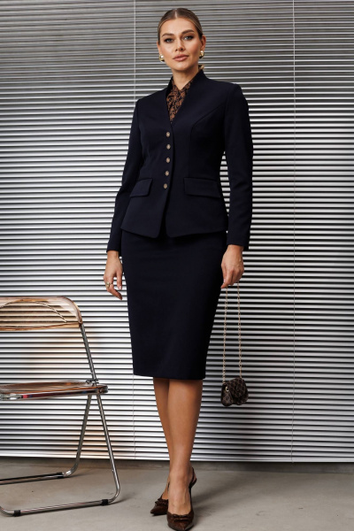 Блуза, жакет, юбка Мода Юрс 25-2808 синий_цветы - фото 1