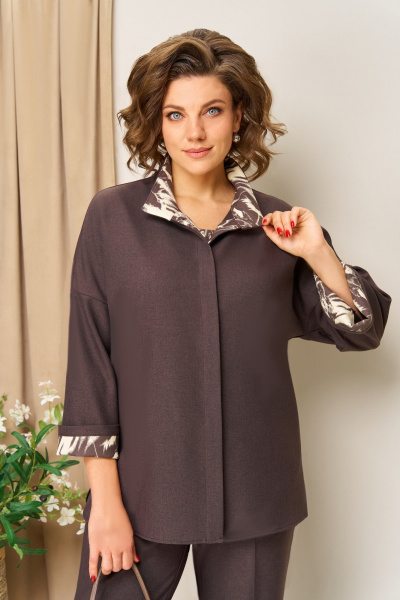 Блуза, брюки, жакет VOLNA 1427 шоколадно-коричневый - фото 5