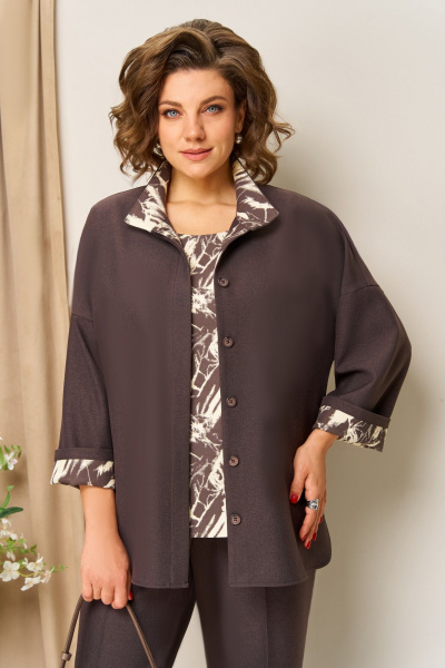 Блуза, брюки, жакет VOLNA 1427 шоколадно-коричневый - фото 3