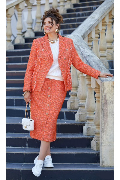 Жакет, юбка Vittoria Queen 26593 оранжевый - фото 6