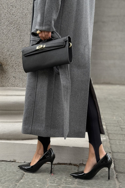 Элегантное женское пальто двубортное из пальтовой ткани DAVA 7002 серый - фото 10