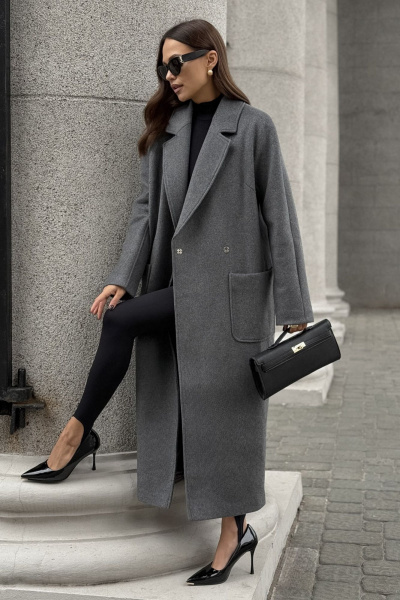Элегантное женское пальто двубортное из пальтовой ткани DAVA 7002 серый - фото 8