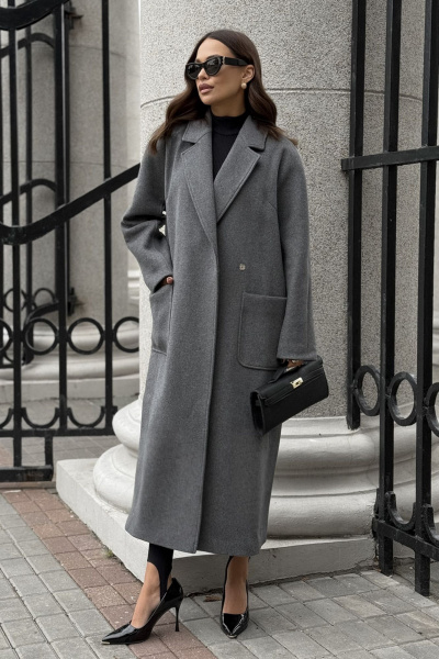 Элегантное женское пальто двубортное из пальтовой ткани DAVA 7002 серый - фото 6