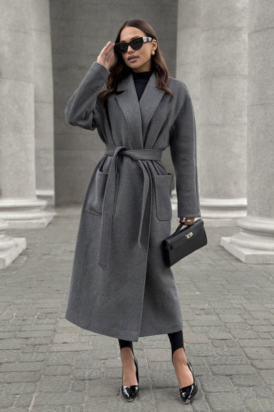 Элегантное женское пальто двубортное из пальтовой ткани DAVA 7002 серый - фото 2