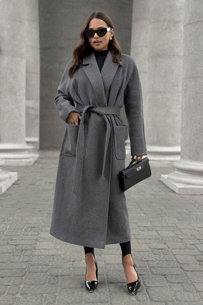 Элегантное женское пальто двубортное из пальтовой ткани DAVA 7002 серый - фото 1