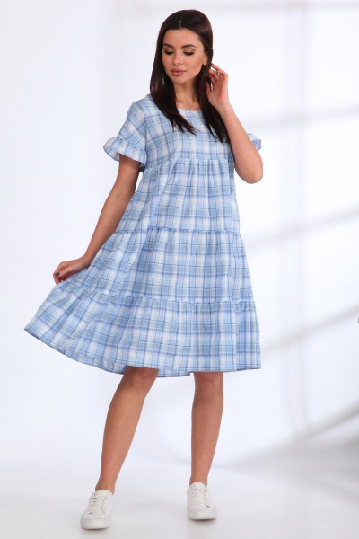 Летнее хлопковое платье с объемными воланами и рукавом-рюшей Angelina & Сo 537/1 голубой - фото 3