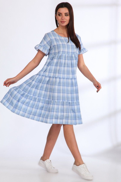 Летнее хлопковое платье с объемными воланами и рукавом-рюшей Angelina & Сo 537/1 голубой - фото 1