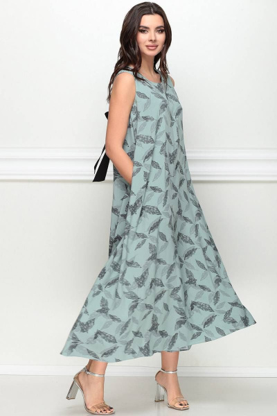 Платье LeNata 11208 на-зеленом-рисунок - фото 1